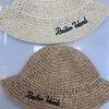 Ins Holiday Wind Letter Embroidery Straw Hat Women, Summer Seaside Sun Hat Foldable Straw Fisherman Hat