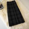 Woolen Plaid Skirt 3Color S-XXL Female High Waist Pocket Split Mid-length Office One-step Women Skirts