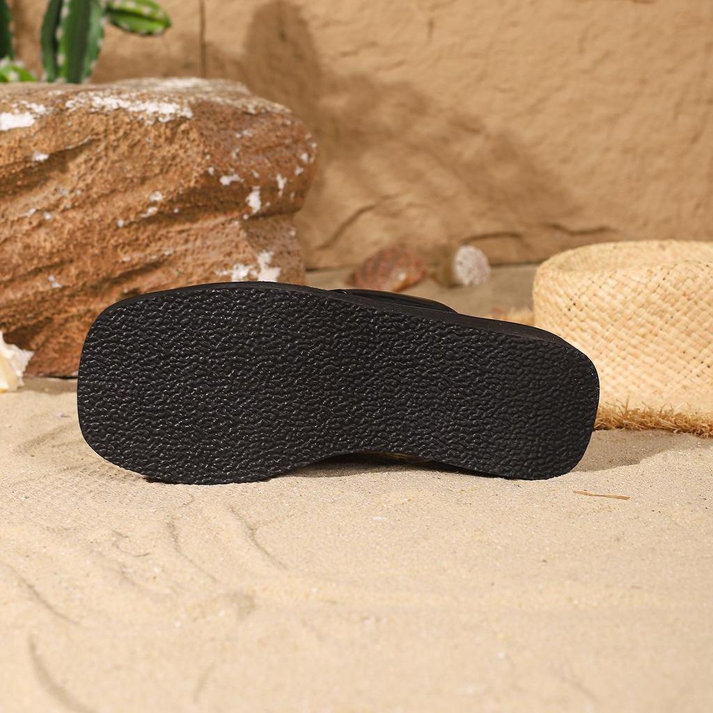 Women's 2025 Thick Sole Cross-Border Flip-Flops: Versatile Square Toe Casual Beach Sandals