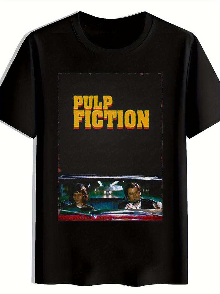 Herren Vintage Crime Thriller Film T-Shirt Pulp Fiction Print Kurzarm Tee Ikonischer Film für Lässige Sommerkleidung Langlebiges Hemd