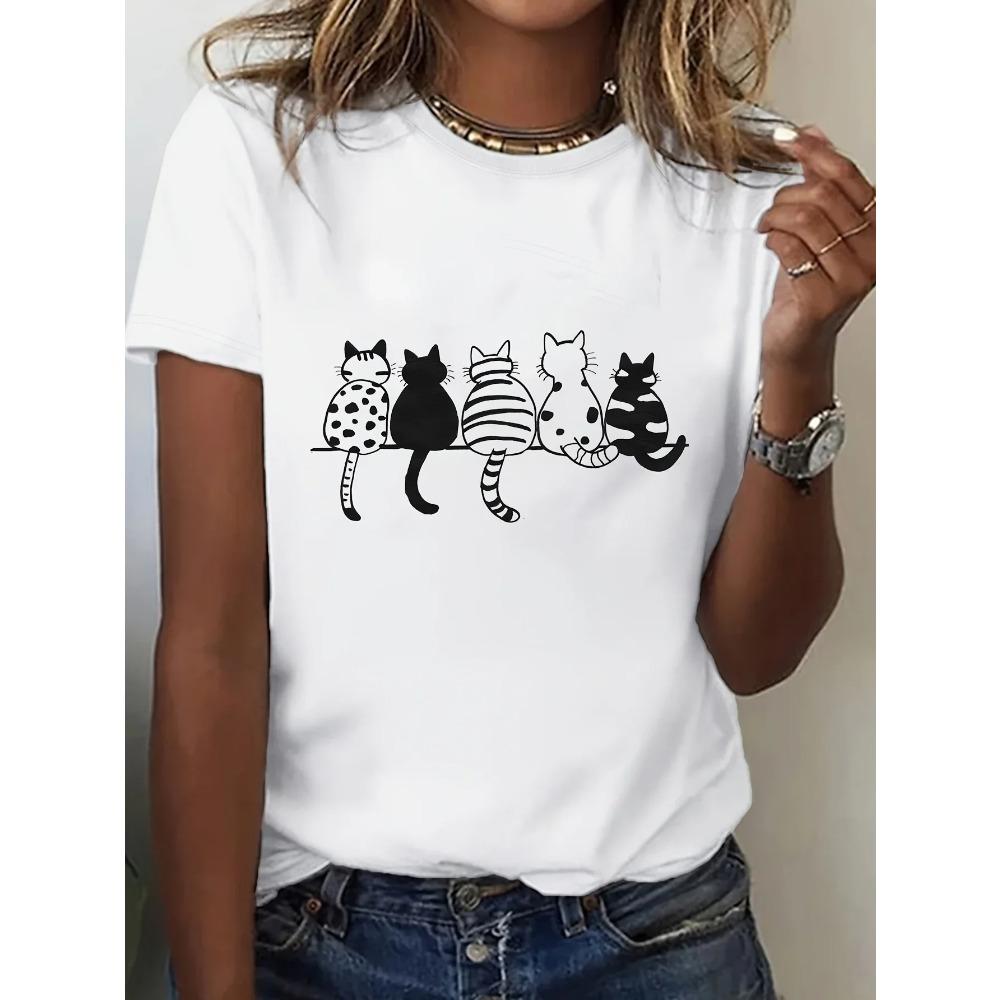 Cute Cats WomenS Comfortable Crew Neck TShirt Perfect for Relaxed Spring Summer Outfits Graphic T Shirts Aesthetic Clothes