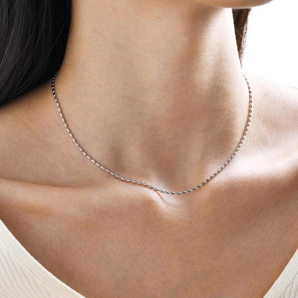 Women Olive Bead Chain Necklace, Stainless Steel Two Tone Beaded Chain Zircon, Minimalist Party Necklaces Gift