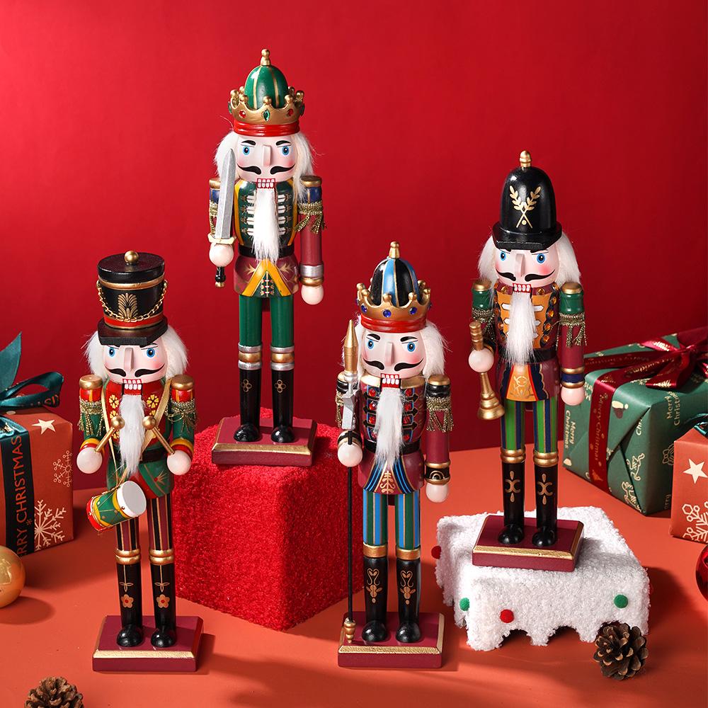 30cm Nutcracker Puppet Christmas Decor Wooden Handicraft Nutcracker Statues Home Office Table Ornament Holiday Christmas Gift