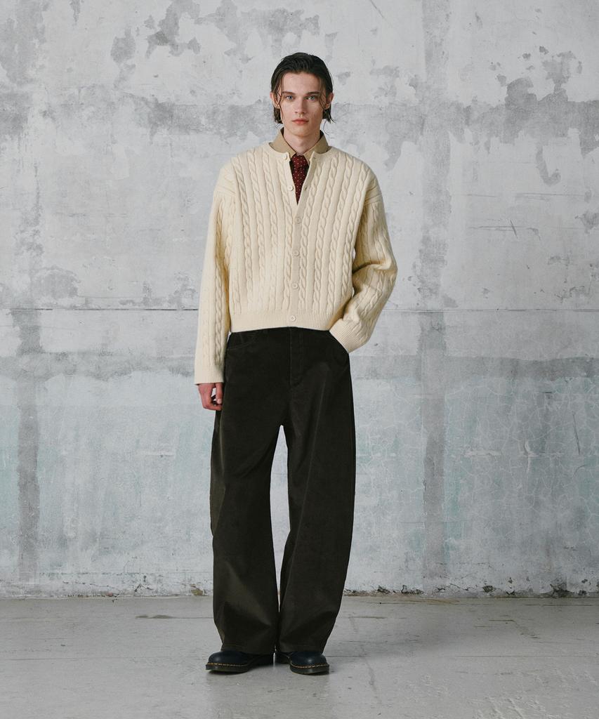 GLW Velvet Corduroy Curved Pants Khaki