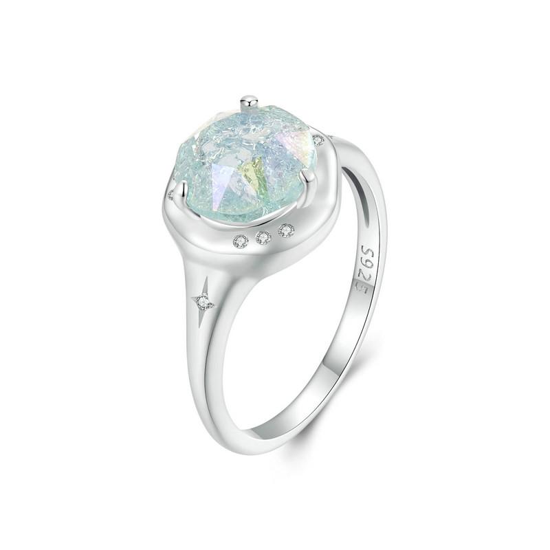 WOSTU 925 Sterling Silver Statement Jewelry Big Round 12MM Rainbow Crystal CZ Ring Women Girl Colorful Star Rings Wedding Party