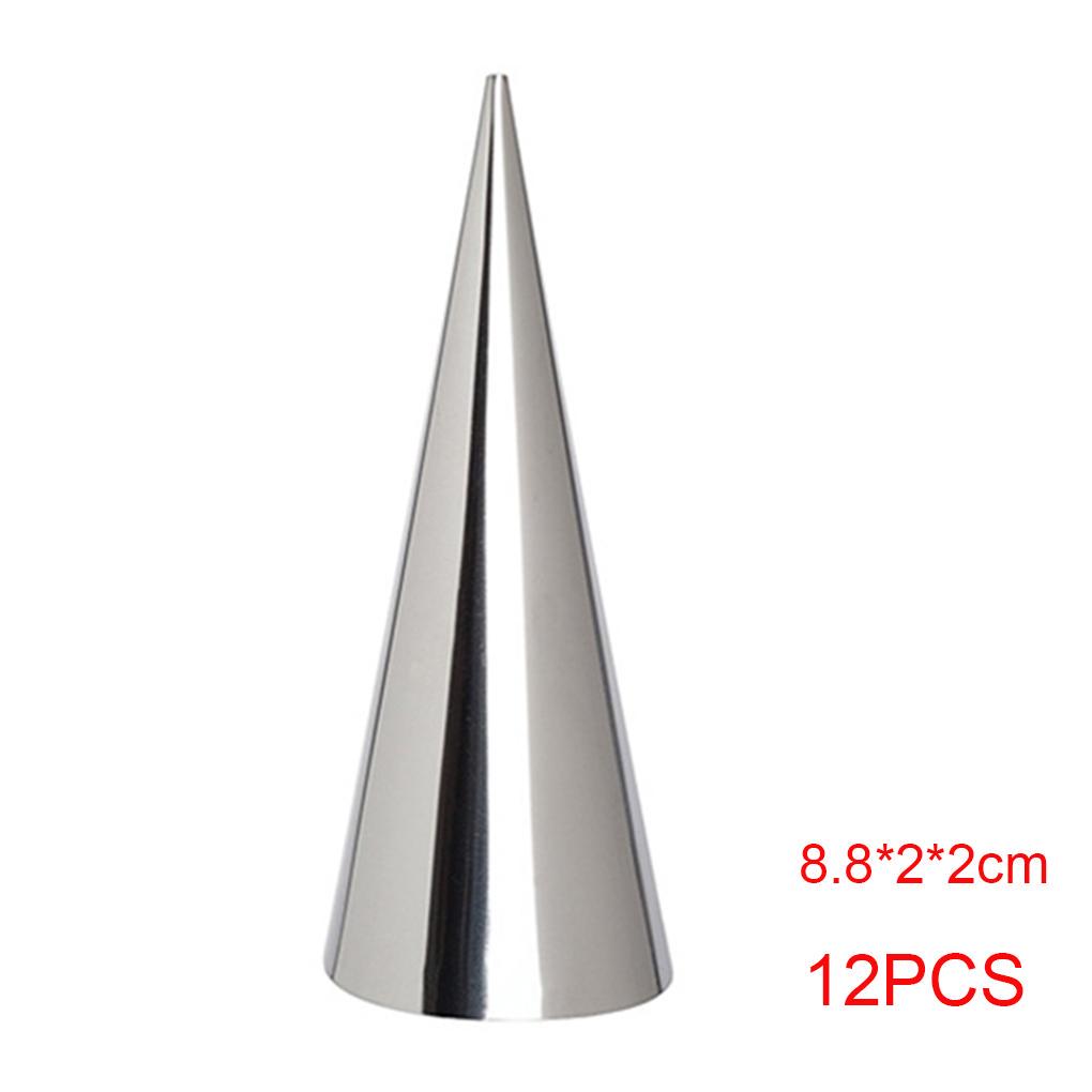 12PCS Conical Tube Cone Roll Moulds Stainless Steel Spiral Croissants Molds Pastry Cream Horn Cake