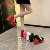 Fashion Aphixta Hot Sale Square Heels 10cm Chunky Heels Platform Pumps Double Color Blocking Women Party Dance Pumps