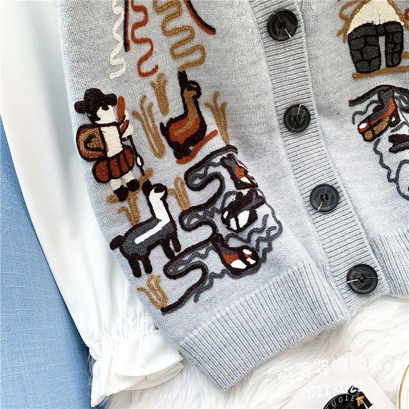 Spring  Autumn Knitted Vest Women Loose Knit Sleeveless Top V-neck Sleeveless Sweater Embroidered Cardigan Vest