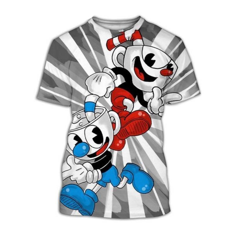 2025 Cuphead 3D printed men's casual summer fashion round neck fun T-shirt suitable for both men and women short sleeved top siz