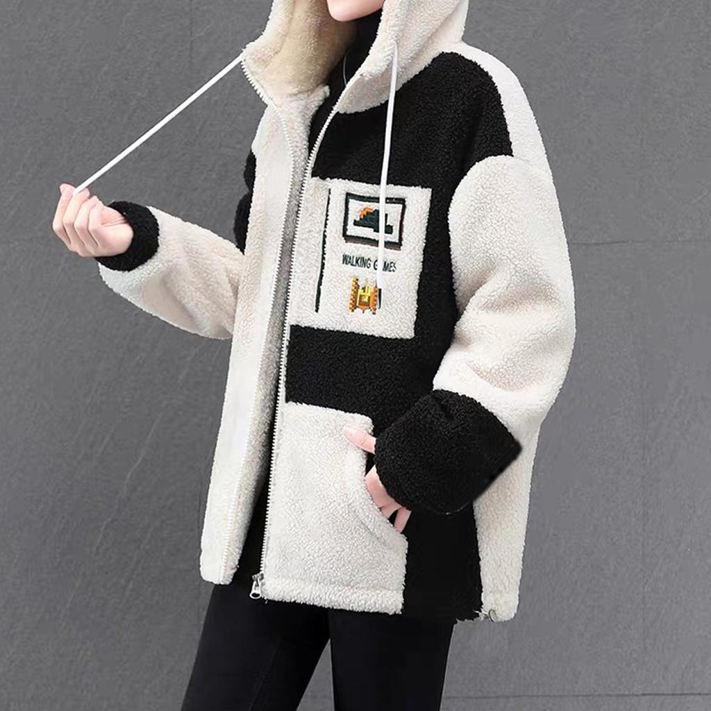 Lammfleecejacke Damen Lockeres Oberteil Lässiges Plus Fleece Dicke Strickjacke Sweatshirt