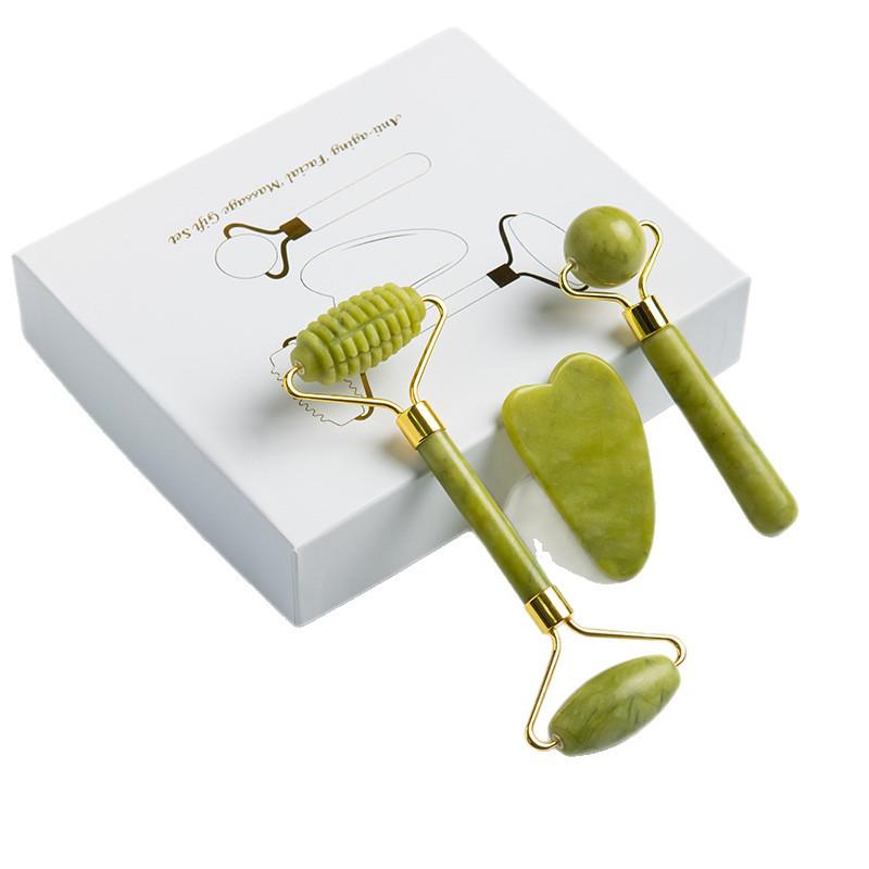 Universal Jade Beauty Instrument: Full Body Massager & Facial Roller with Gua Sha Board Set.