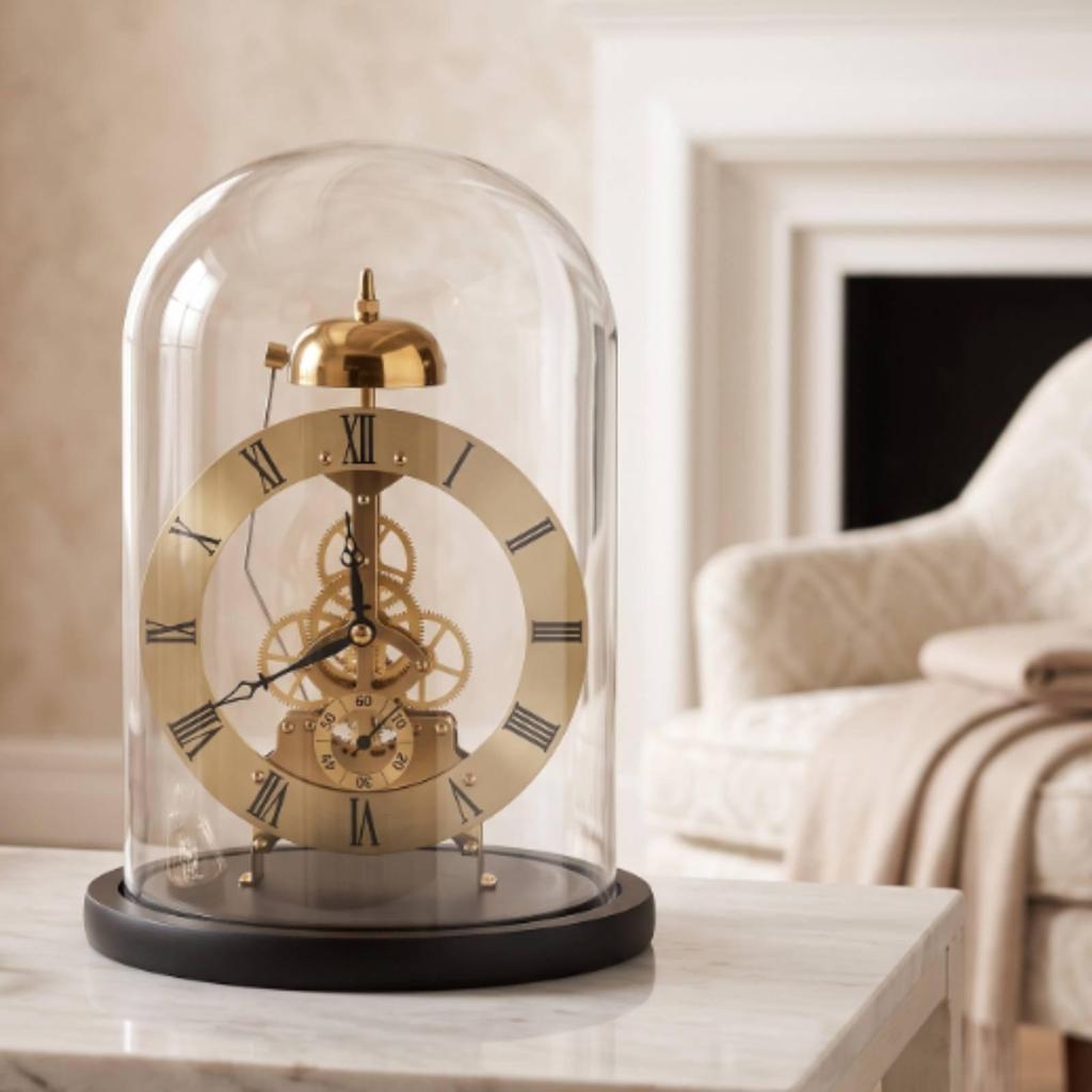 Clock with Clear Dome Roman Numeral Decorative Mechanical Desk Ornament for Living Room,
