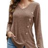 Fashion Women's New V-neck Buttons Slit Loose Long-sleeved T-shirt Top Slanted Buttons
