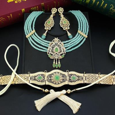 Jewelry Set for Woman Gold Color Wedding Dress Belt Necklace Earrings Set Bride Crystal Jewelry
