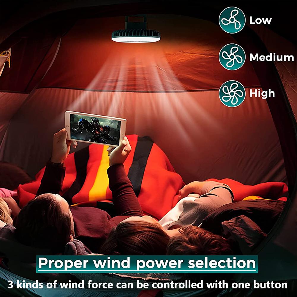 Magnet LED Ceiling Fans with Light USB Rechargeable Outdoor Indoor Ceiling Lamp Portable Camping Chandelier with Cooling Fan Kit