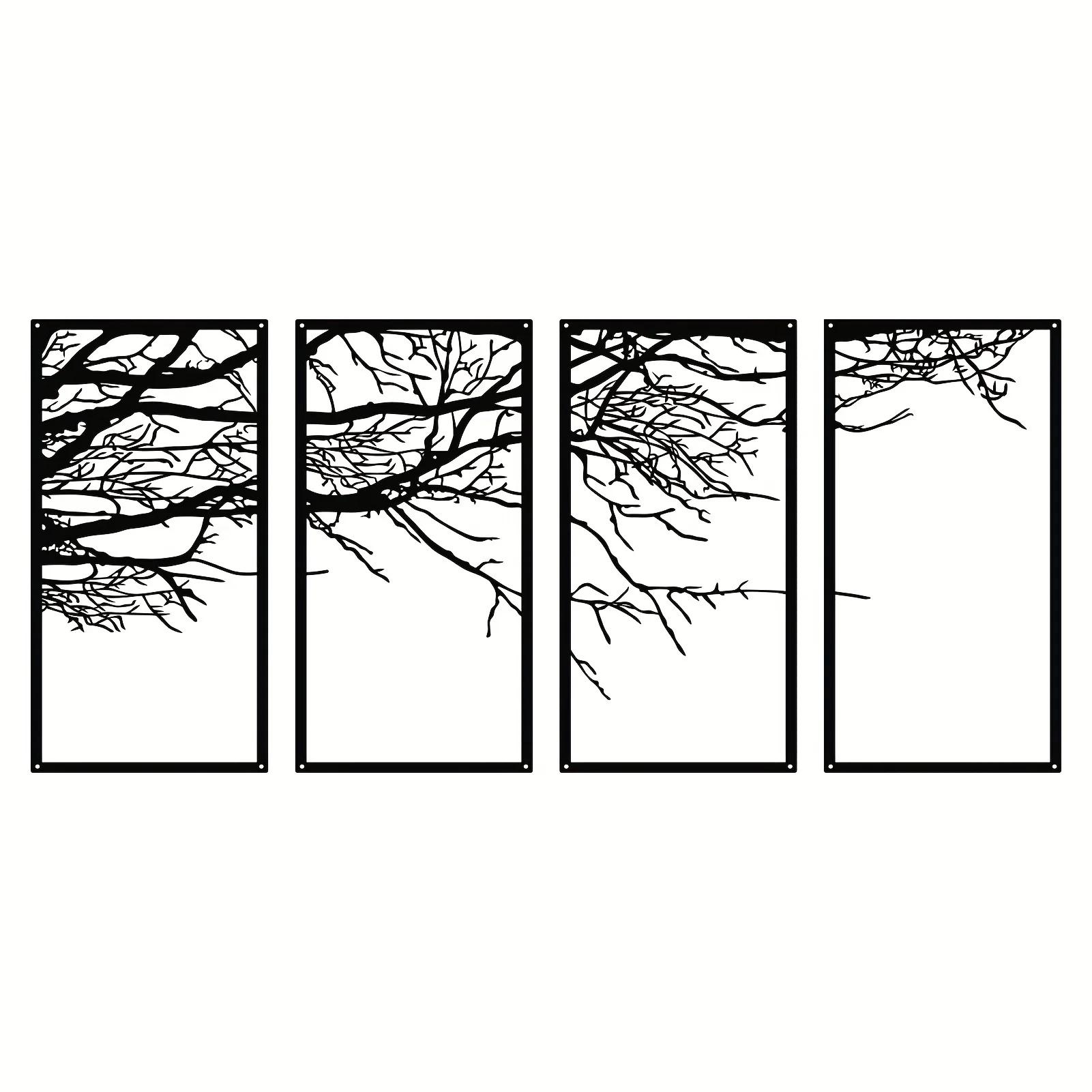 

Настенное искусство из 4 частей из черного металла «Дерево жизни» — потрясающий декор для спальни, гостиной, офиса, детского сада и яслей светло-серый