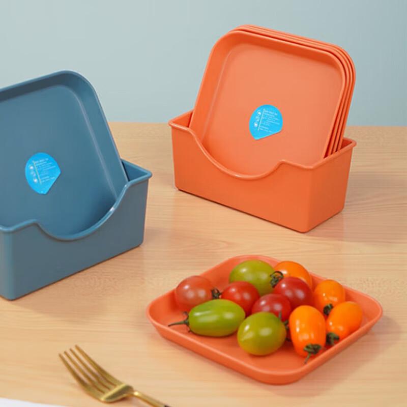 

Bobao Orange Square Plastic Snack & Dried Fruit Plate Set with Drain Rack