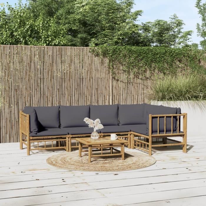 VidaXL Salon de jardin 6 pcs avec coussins gris foncé bambou 3155233