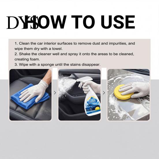 Upholstery Cleaner Foam 355ML Car Interior Foam, with Sponge & Microfiber Towel, Deep Cleaning Faux Leather Surface Auto Detailing Spray, Lemon Scent