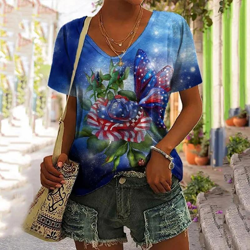 Short Sleeved Trendy Versatile Fashion Loose Top Summer Thin V-neck T-shirt