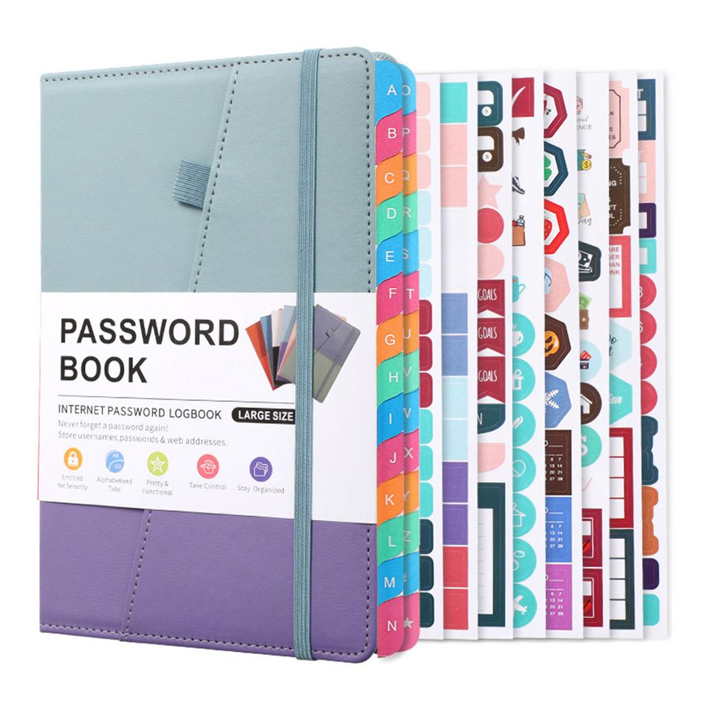 Modern A5 Password Journal PU Leather Notebook with Alphabet Tabs and Planner Stickers