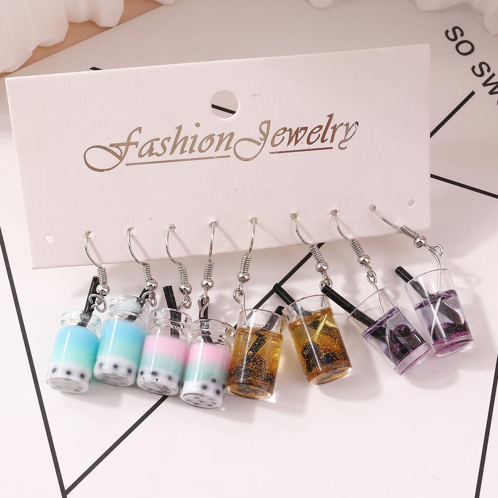 4 Paar Bubble Tea Tropfenohrringe Set für Damen Simulation Weinbecher Ohrringe Mädchen Party Schmuck Geschenke