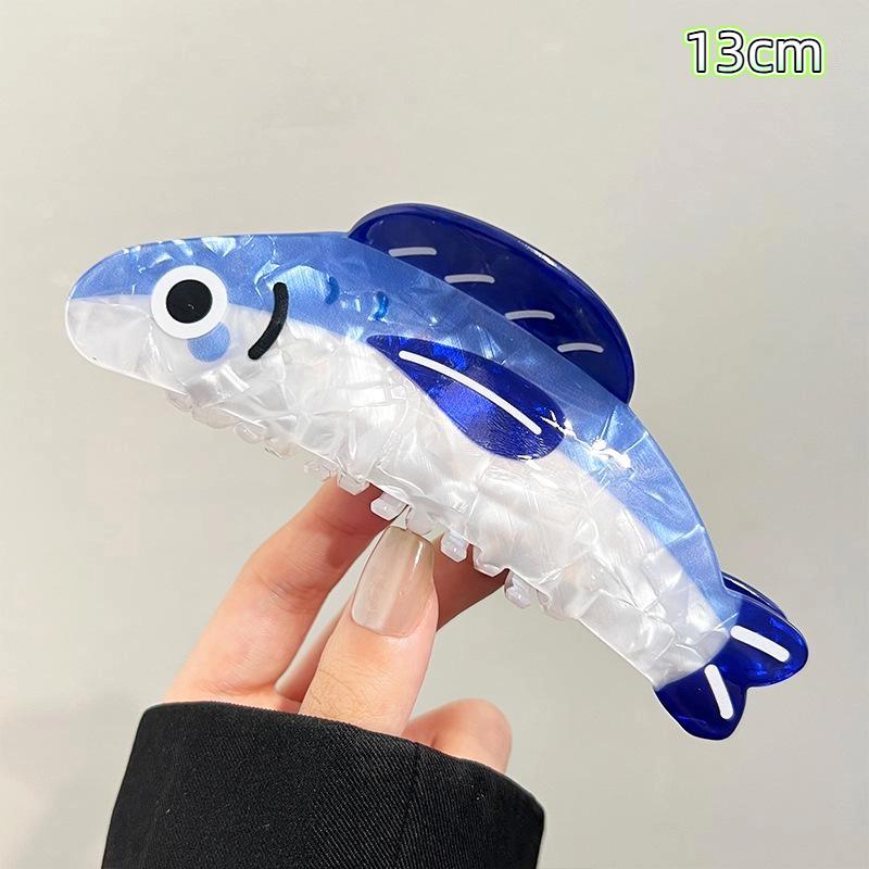Creative Blue Sardines Hair Claw Clip Cartoon Non Slip Hairpin Lightweight Acetate Hair Barrettes