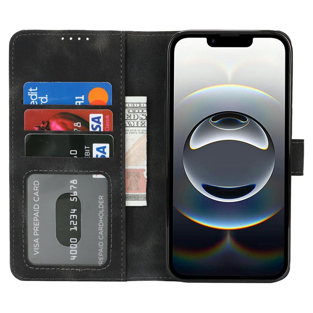 For iPhone 16e Wallet Case Double Folded Edge Skin Touch PU Leather Flip Phone Cover