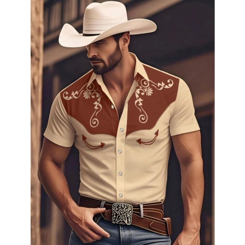 Men's Western Style Shirt Vintage Clothes Denim Cowboy 3d Print Country Shirt Men Women Fashion Short Sleeve Casual