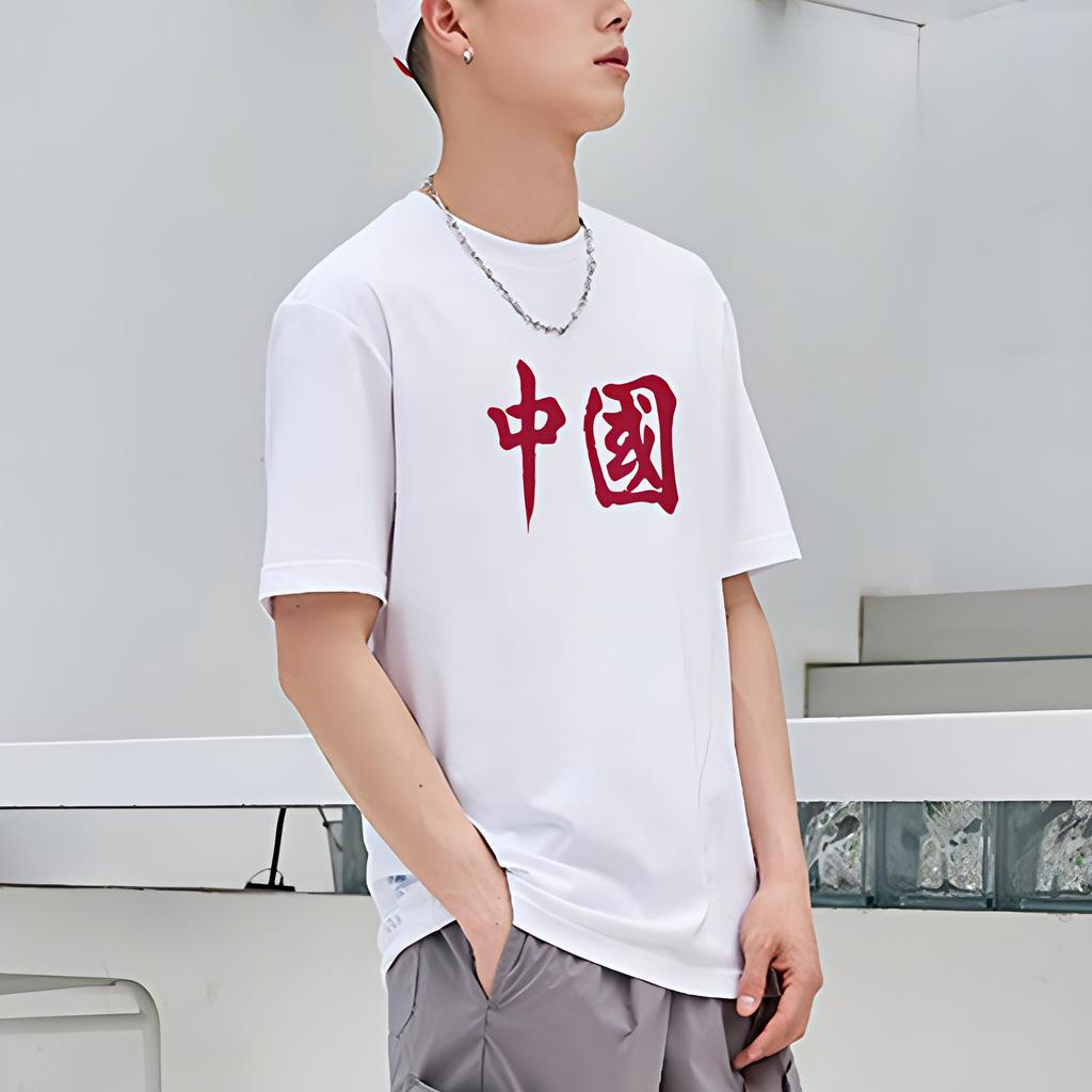Li Ning Chinese Character Print Round Neck Pullover Short Sleeve T-Shirt Unisex T-Shirt White AHSS511-1