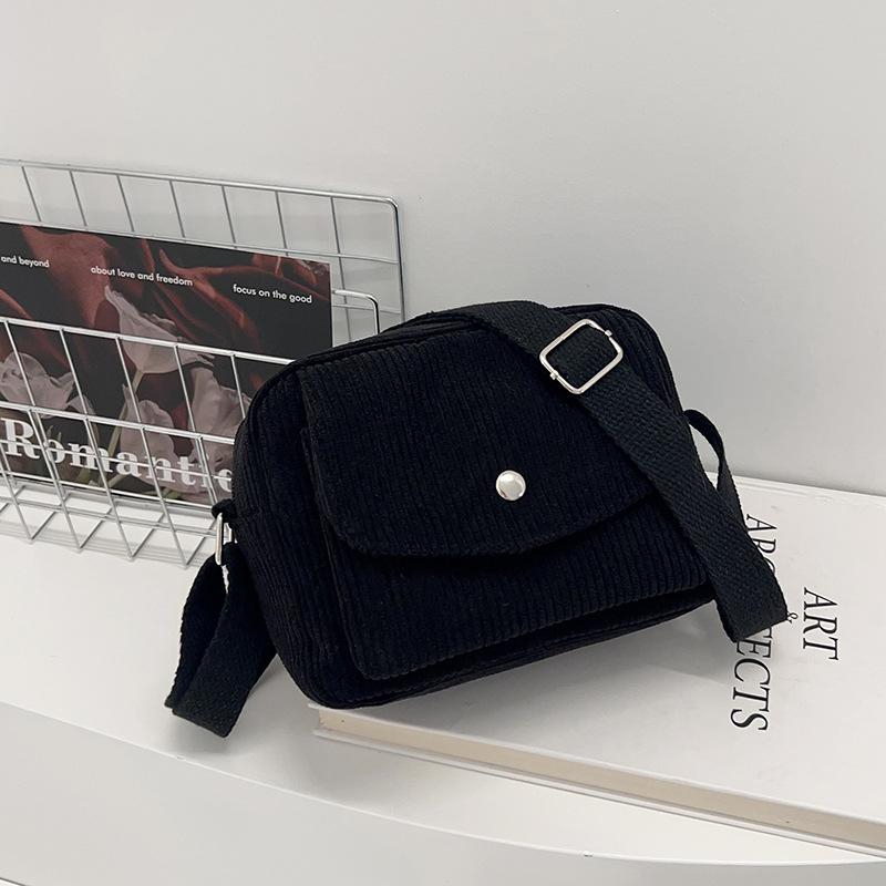 Autumn Winter Corduroy Women's Single Shoulder Bag Simple Solid Color Zipper Crossbody Bag Fashi Versatile Commuter Square Bag