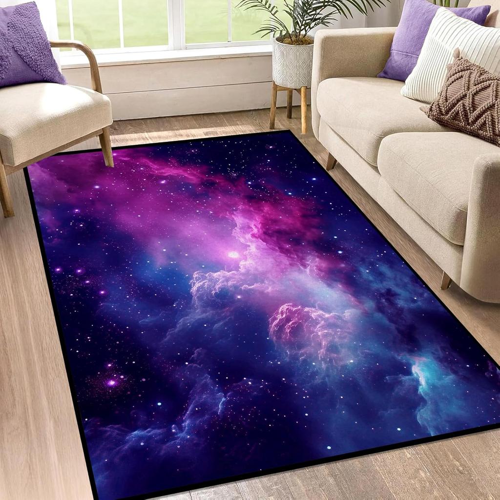 Galaxy Area Rug Outer Space Starry Sky Large Carpet for Home Living Room Bedroom Sofa DecorCarpet Dark Blue Non-slip Floor Mat