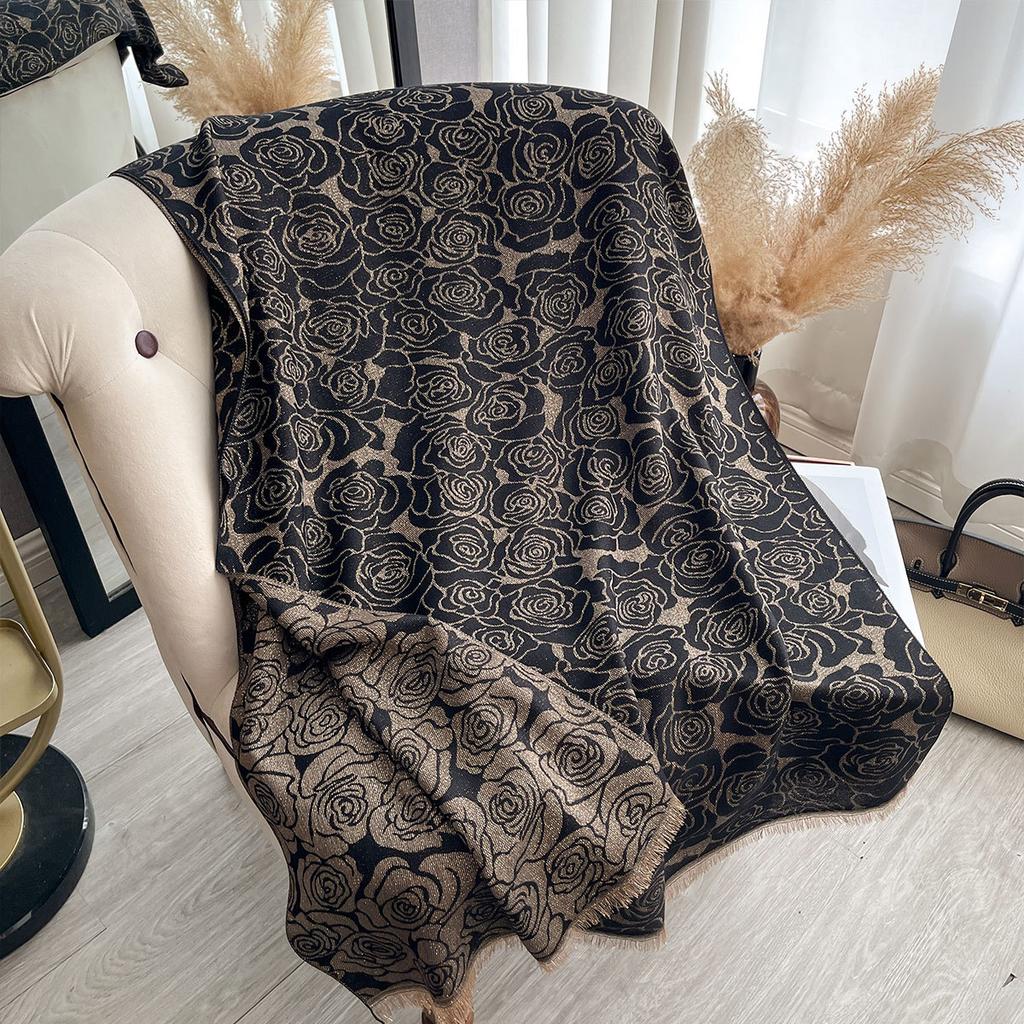 Double-Sided Imitation Cashmere Thickened Warm Camellia Scarf Air-Conditioned Room Travel Neck Shawl