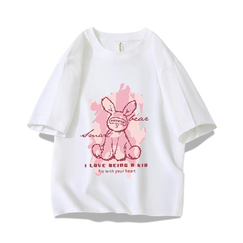 Graffiti Illustration Bear Printing Y2K Girls 100 Cotton TShirt Summer Casual Trendy Vintage Oversized Short Sleeve Unisex Tee