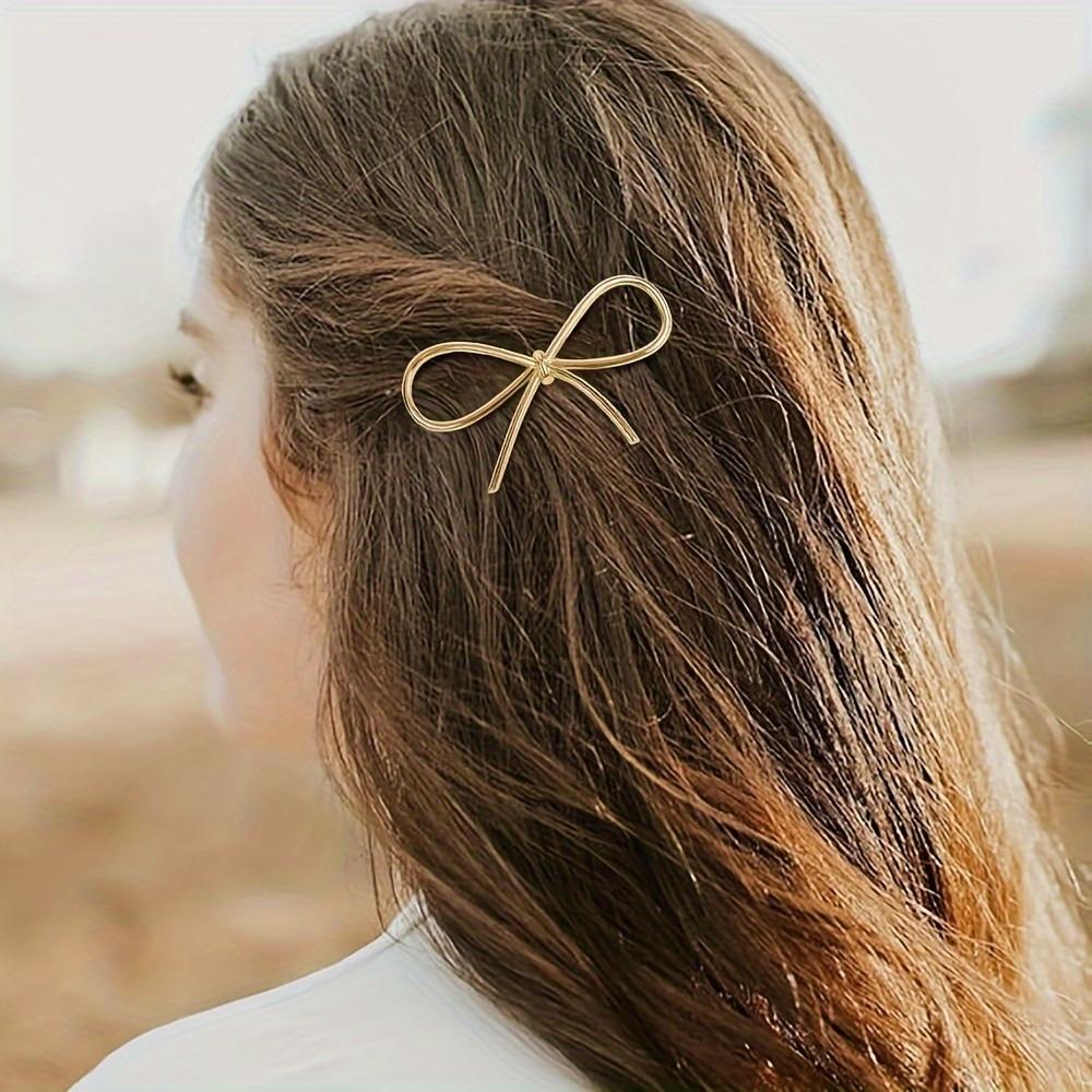[1pc Golden Hairpin] Elegant Golden 1pc Metal Hairpin | Chic Minimalist Barrette with Twisted Ribbon Design, Stylish Hair Accessory for Everyday