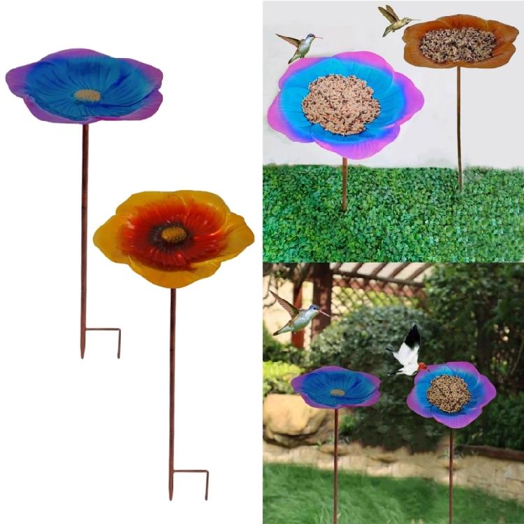 Elegant Flower Shaped Bird Birdbaths Bowl with Stake for Treat Water Sand