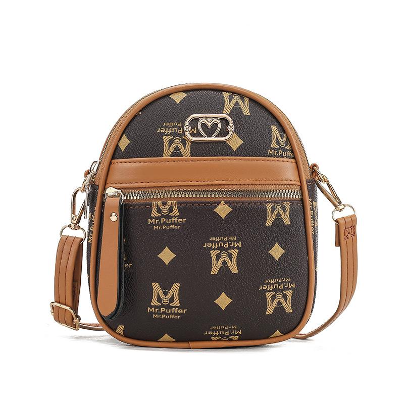 

Mother s Day women s large-screen mobile phone bag, new double zipper messenger bag, new printed shoulder bag, fashionable