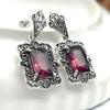Jianjie Vintage Square Inlaid Red Zircon Charming Women's Earrings Hollow Carving Silver Elegant New Jewelry Accessories Trend