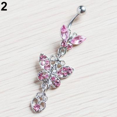 Rhinestone Butterfly Dangle Belly Navel Curved Button Barbell Ring