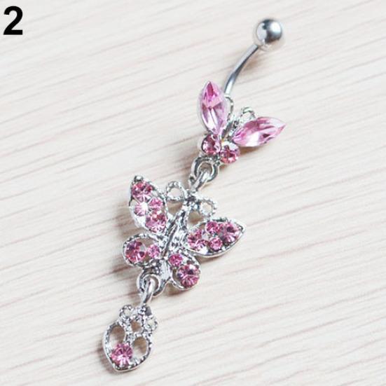 

Кольцо со штангой со стразами и бабочкой в ​​виде живота, пупка и изогнутой пуговицы