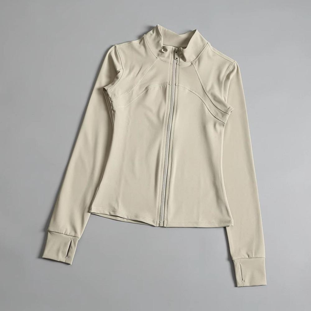 

Женская высококачественная повседневная куртка с воротником-стойкой и длинными рукавами для бега, тренировок, фитнеса, ветрозащитного костюма XL бежевый