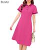 ZANZEA Women Casual Turn Down Collar Summer Short Sleeve Polo Dress