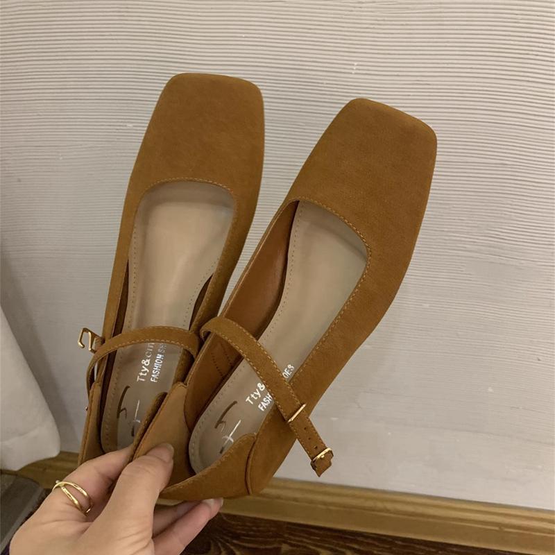 Fashion SUOJIALUN 2024 Autumn Women Flat Shoes Fashion Square Toe Ladies Elegant Mary Jane Shoes Low Wedge Heel Dress Ballerinas Shoes