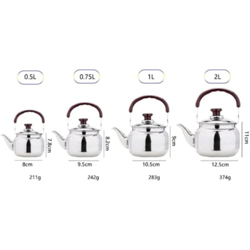 TAKEY 1L/2L Stainless Steel Tea Kettle with Whistling Function, Stylish, Large Capacity, Wide Mouth, Compatible with Gas, Induction, and Stovetop Cook
