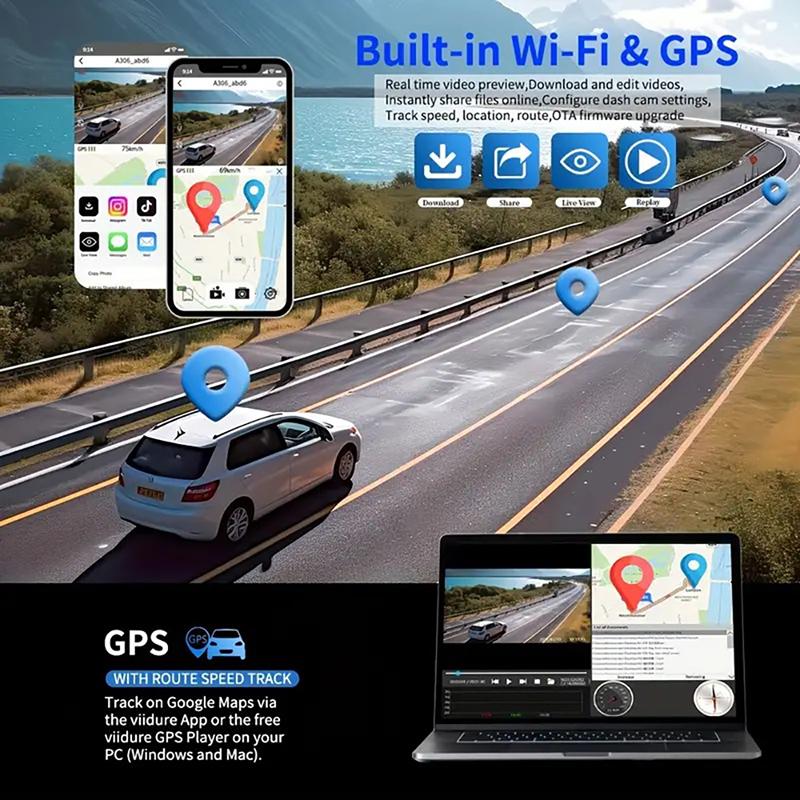 4K Dash Cam for Cars WIFI GPS Dual Lens With 1080P Dashcam Night Vision Rear View Camera for Vehicle Black Box Car Accessories