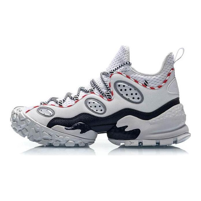 Li Ning CF Countflow Monster Eye Mid Abrasion Resistant Breathable Mid top Vintage Basketball Shoes Men's White Red AGLP135-3