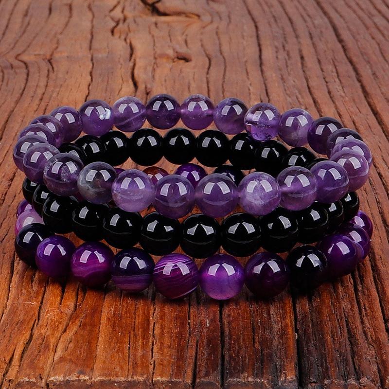 8mm Natural Stone Bracelet 3Pcs 1Set Rhodonite Rose Pink Quartzs  Amethysts Hematite Bracelets For Women Men Zircon