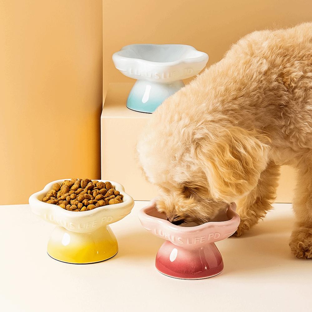 Ceramic Flower Shape Cat Bowl Cute Large Capacity Dog Food Feeding Basin Non-slip Anti Tipping Pet High Foot Bowl