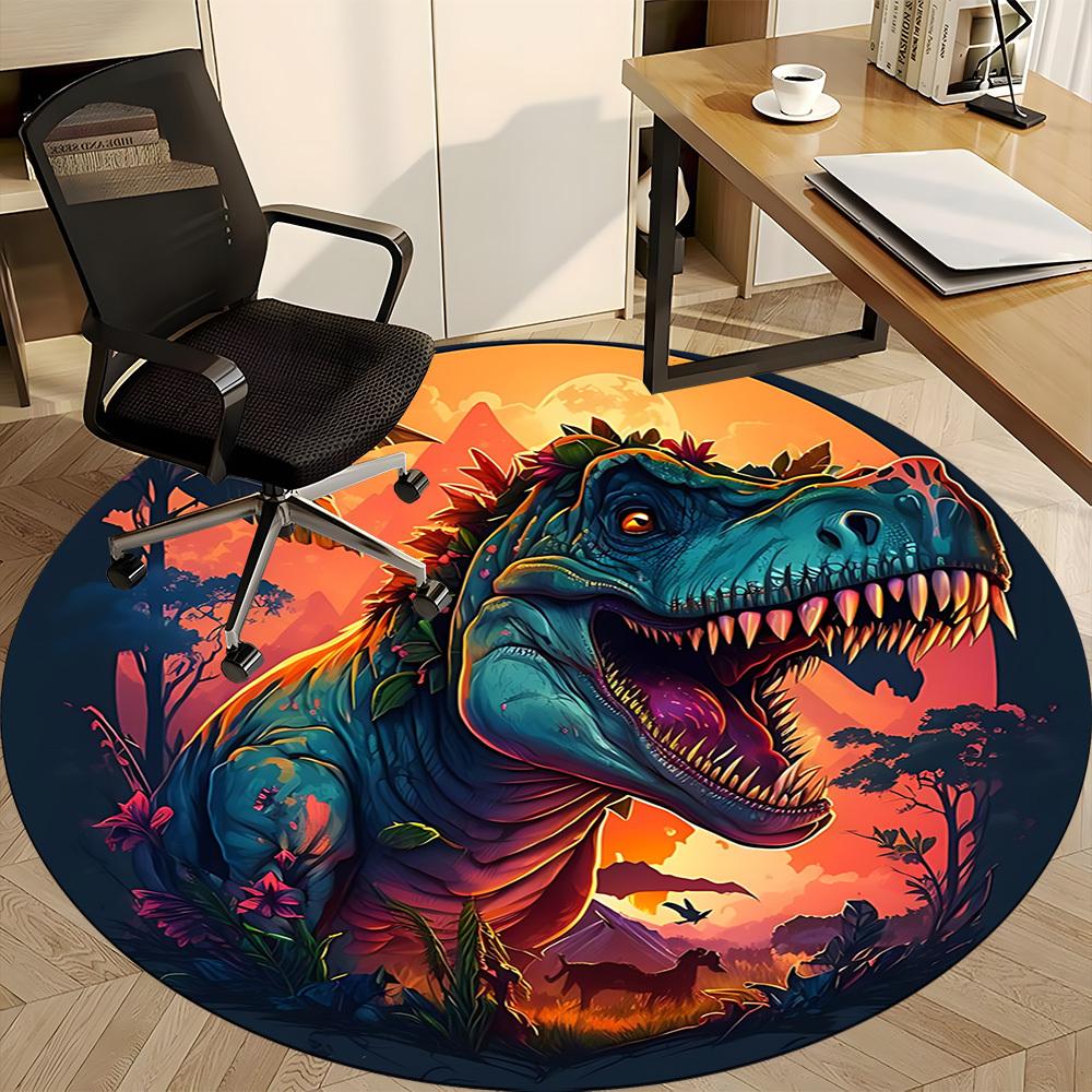 1pc Dinosaur Decor Chair Carpet for Office, Round Non Slip Durable Large Size Office Carpet, Suitable for Office