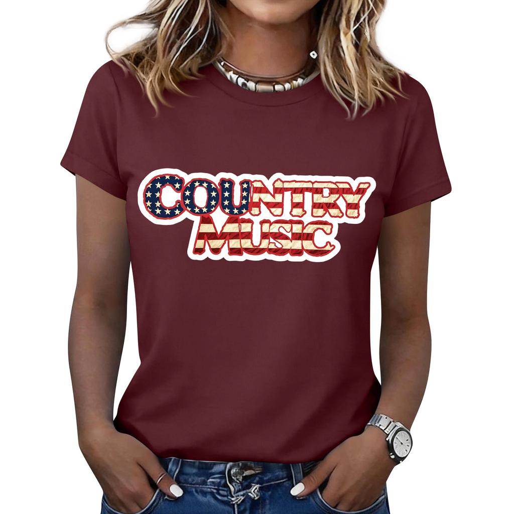Women's Fashionable Casual Music Festival Print Round-Neck Short-Sleeve T-Shirt